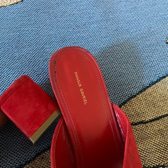 Mansur Gavriel Cross Strap Suede Red Mule Shoe - Picture 3 of 7